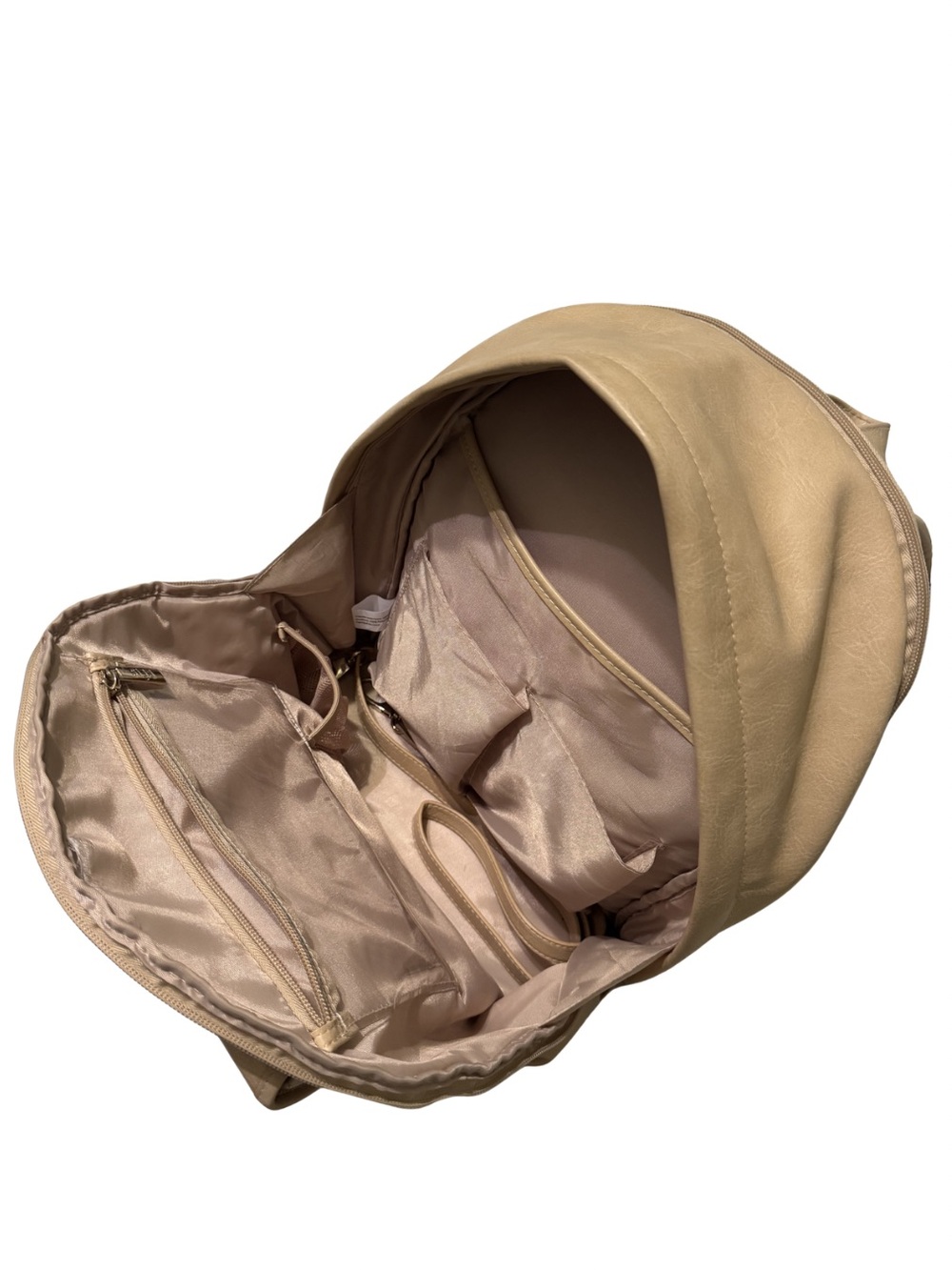 BÉIS 2-in-1 Faux Leather Backpack Tan/Beige Removable Crossbody Pouch - Picture 3 of 5